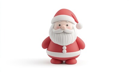Obraz premium A cute 3D cartoon Santa Claus with a red suit, white beard and hat, isolated on white background.