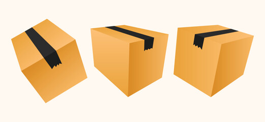 Set of cardboard with black tape design vector
