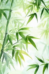 Watercolor Bamboo Forest. Hand-Drawn Illustration of Lush Green Bamboo Stems and Leaves Against White Background