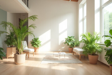 Fototapeta premium Empty room of modern contemporary loft with plants on wooden floor