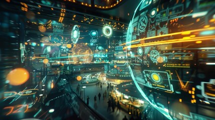 Fototapeta premium A bustling marketplace filled with vendors performers and colorful displays all brought to life in stunning detail with the help of 6Gpowered virtual reality.