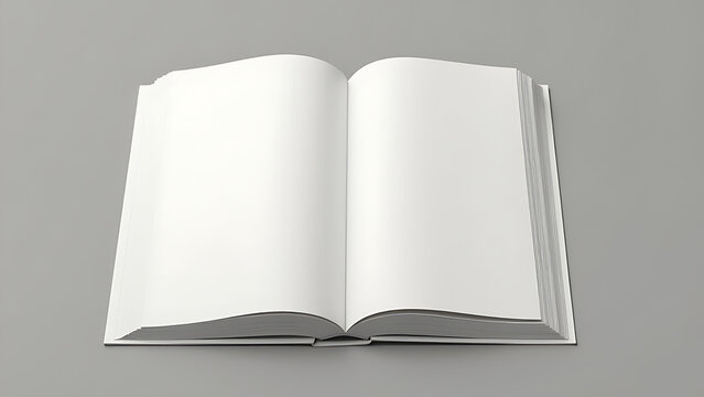 A large open book lies flat on a desk with numerous blank white pages waiting for written content