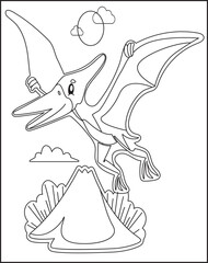 Hand-drawn dinosaur coloring book, Page For Kids.