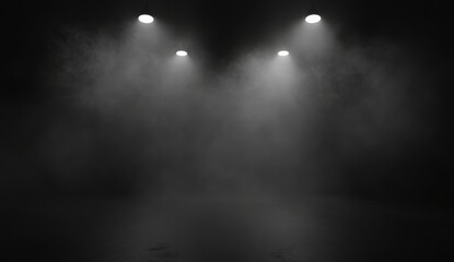 Obraz premium 暗闇の中に浮かび上がるスポットライトと煙の演出が魅力的な空間の演出