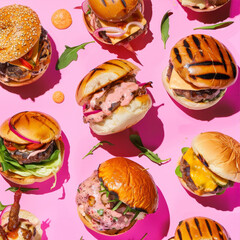 Burgers on a pink background
