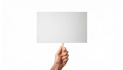 Fototapeta premium Hand holding a blank sign on a white isolated background.