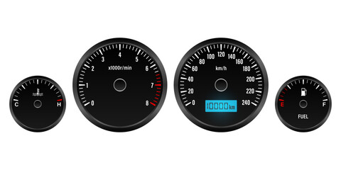 Car Dashboard. Car Panel Display. Car Speedometer Dashboard. Tachometer or Odometer Display. Vector Illustration.