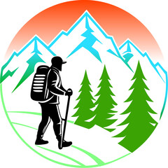 person in the mountains a vector design of a hiker on a mountain peak Vector Design and illustration