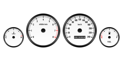Naklejka premium Car Dashboard. Car Panel Display. Car Speedometer Dashboard. Tachometer or Odometer Display. Vector Illustration.