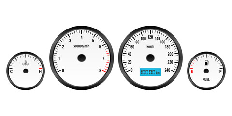 Naklejka premium Car Dashboard. Car Panel Display. Car Speedometer Dashboard. Tachometer or Odometer Display. Vector Illustration.