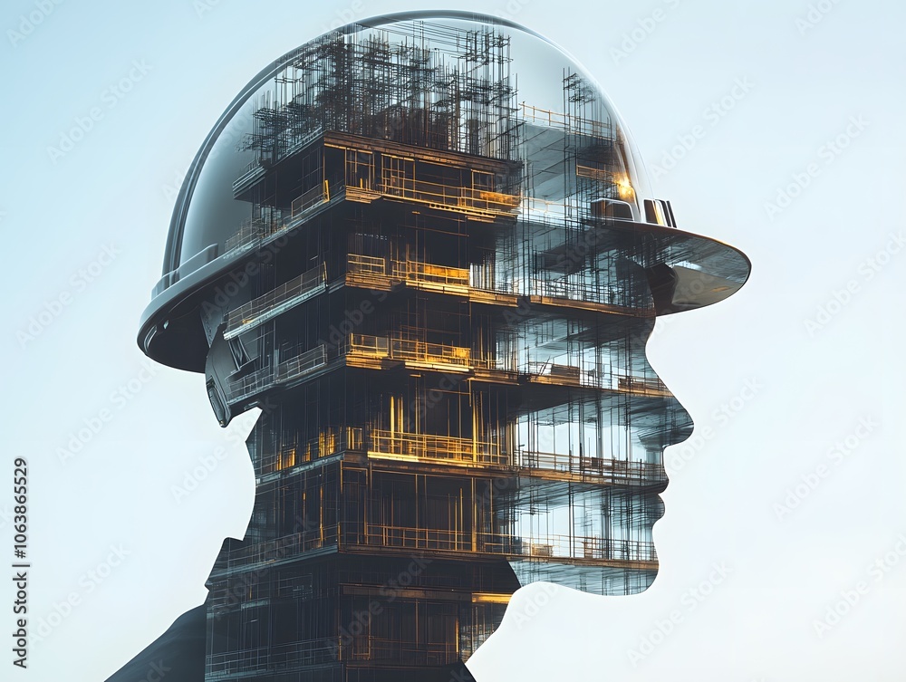 Poster architect concept with construction overlay visualization
