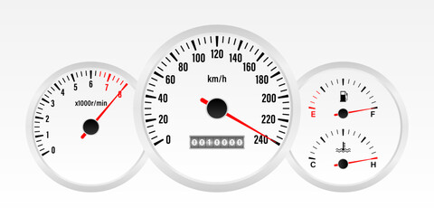 Naklejka premium Car Dashboard. Car Panel Display. Car Speedometer Dashboard. Tachometer or Odometer Display. High Speed Concept. Vector Illustration.