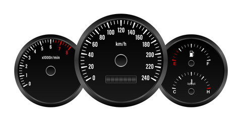 Car Dashboard. Car Panel Display. Car Speedometer Dashboard. Tachometer or Odometer Display. Vector Illustration.