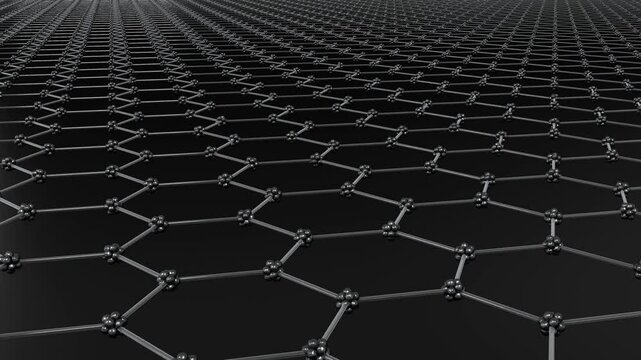 Graphene crystal lattice plane of hexagonal cells 3d animation.