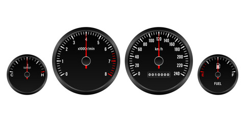 Car Dashboard. Car Panel Display. Car Speedometer Dashboard. Tachometer or Odometer Display. Vector Illustration.