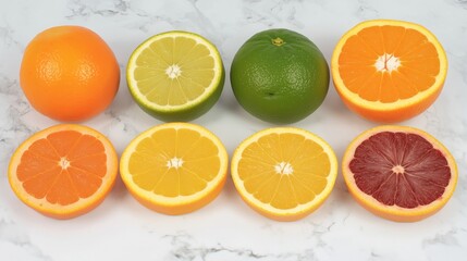 Fototapeta premium Fresh Citrus Fruits Arrangement on Surface
