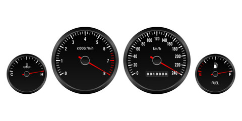 Car Dashboard. Car Panel Display. Car Speedometer Dashboard. Tachometer or Odometer Display. High Speed Concept. Vector Illustration.