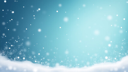 Fototapeta premium A festive holiday scene with snowflakes gently falling in the distance against a cheerful blue winter sky backdrop