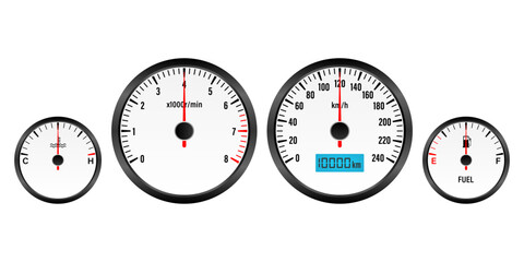 Naklejka premium Car Dashboard. Car Panel Display. Car Speedometer Dashboard. Tachometer or Odometer Display. Vector Illustration.