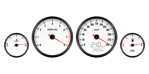 Naklejka premium Car Dashboard. Car Panel Display. Car Speedometer Dashboard. Tachometer or Odometer Display. High Speed Concept. Vector Illustration.