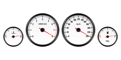 Naklejka premium Car Dashboard. Car Panel Display. Car Speedometer Dashboard. Tachometer or Odometer Display. High Speed Concept. Vector Illustration.