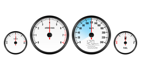Naklejka premium Car Dashboard. Car Panel Display. Car Speedometer Dashboard. Tachometer or Odometer Display. Vector Illustration.