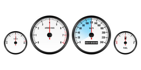 Naklejka premium Car Dashboard. Car Panel Display. Car Speedometer Dashboard. Tachometer or Odometer Display. Vector Illustration.