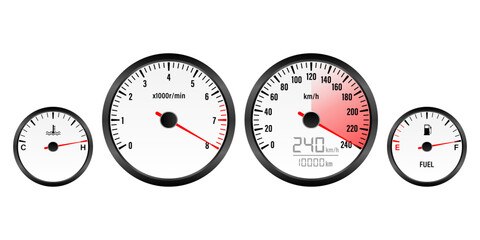Naklejka premium Car Dashboard. Car Panel Display. Car Speedometer Dashboard. Tachometer or Odometer Display. High Speed Concept. Vector Illustration.