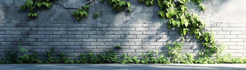 Brick Wall with Overhanging Vines and Green Foliage