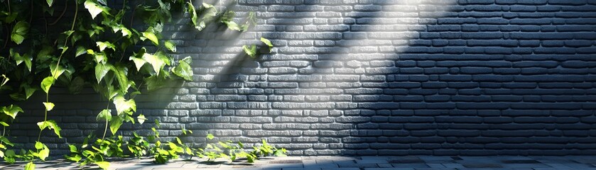 Brick Wall with Ivy and Light Beams