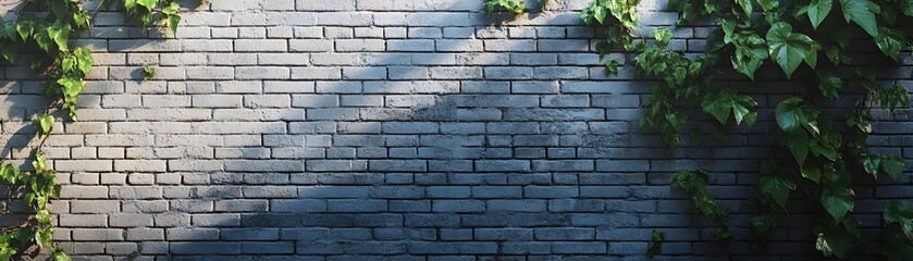 Obraz premium Green Ivy Growing Up a Gray Brick Wall