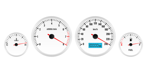 Car Dashboard. Car Panel Display. Car Speedometer Dashboard. Tachometer or Odometer Display. High Speed Concept. Vector Illustration.