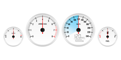 Naklejka premium Car Dashboard. Car Panel Display. Car Speedometer Dashboard. Tachometer or Odometer Display. Vector Illustration.