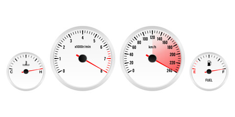 Car Dashboard. Car Panel Display. Car Speedometer Dashboard. Tachometer or Odometer Display. High Speed Concept. Vector Illustration.