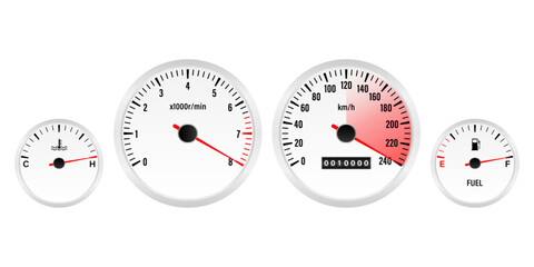Naklejka premium Car Dashboard. Car Panel Display. Car Speedometer Dashboard. Tachometer or Odometer Display. High Speed Concept. Vector Illustration.