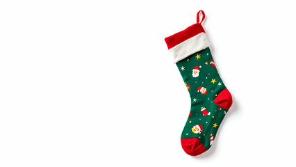 Green Christmas Stocking with Santa Claus and Stars Pattern