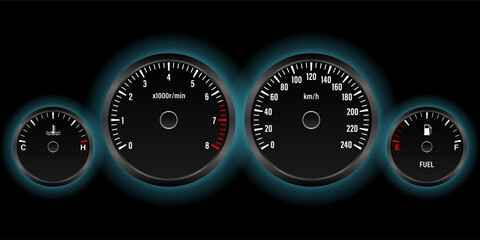 Car Dashboard. Car Panel Display. Car Speedometer Dashboard. Tachometer or Odometer Display. Vector Illustration.