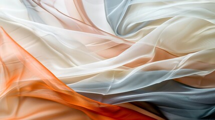 Obraz premium Layers of sheer fabric gently intertwine, sculpting a delicate wave of flowing textures in soft, muted tones.