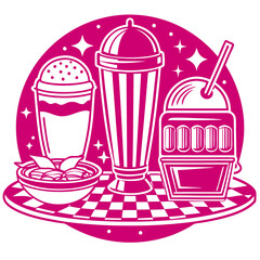 illustration of a glass of milk and cake retro diner element milkshake burger Vector Design and illustration