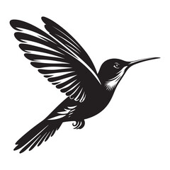  Hummingbird in flight silhouette vector black color and solid white background 