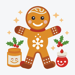 Fototapeta premium Christmas Day, Gingerbread Glow silhouette white background illustration, Generative Ai,