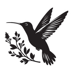  Hummingbird in flight silhouette vector black color and solid white background 