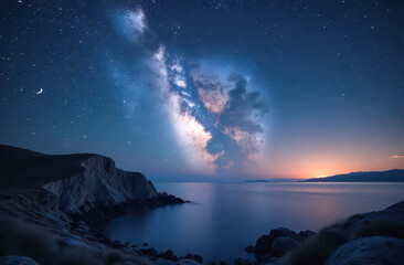 Milky Way over the Night Earth - Galaxy, Space, Starry Sky, Background, Shine, Planets, Black Hole, Infinity