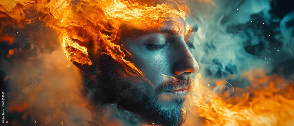Aufkleber fiery portrait with smoky texture and calm expression