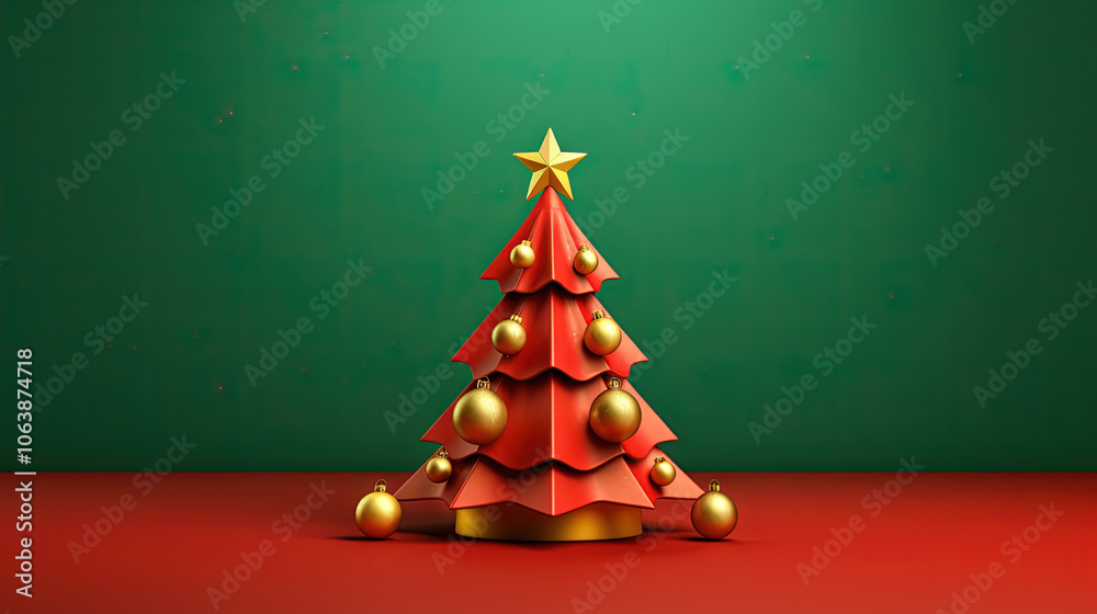 Poster christmas tree toy card template with baubles and copy space. contrast red and green greeting card f