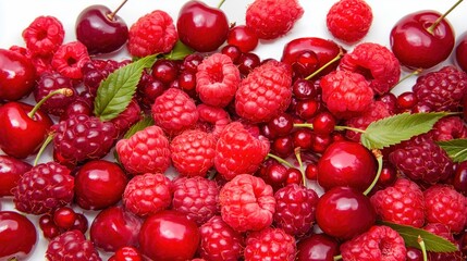 Fresh Red Berries on White Background