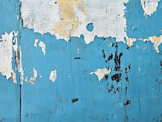 Rustic blue wall with textured peeling paint.