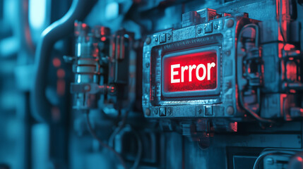 Ekran maszyny z wyraźnym napisem "Error", który emanuje na tle złożonej aparatury. 