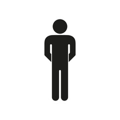 Minimalistic Man Figure Black Pictogram. Simple Human Pose Silhouette Icon. Person Standing Glyph Sign. Isolated Vector Illustration