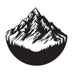  Mountain peak with snow silhouette vector art black color design and solid white background 